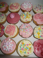 glutenfree fairy cup cakes with coloured sprinkles, mini marshmallows, crystallized rose petals, rice paper rosees