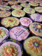 gluten-free, dairy free cupcakes for a special birthday. These cupcakes are iced with organic royal icing. Delivered to Kensington, London. These iced cup cakes can be posted