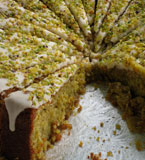 Moist, aromatic Lemon and Pistachio Cake, made with gluten free, wheat free ingredients. Delivery or collection in London, can be posted. All ingredients gluten-free