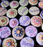 Gorgeous gluten-free, fat free cupcakes for a special birthday. These cup-cakes are iced with organic royal icing. Delivered to Kensington, London. These iced cup cakes can be posted