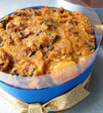 Marzipan Fruit Cake, made with glutenfree, dairyfree ingredients: organic fruit: fudgy dried pears, cherries and sultanas, all steeped in Appleton White Rum. Packed with chunks of organic marzipan. No added sugar, all ingredients gluten- and dairy-free