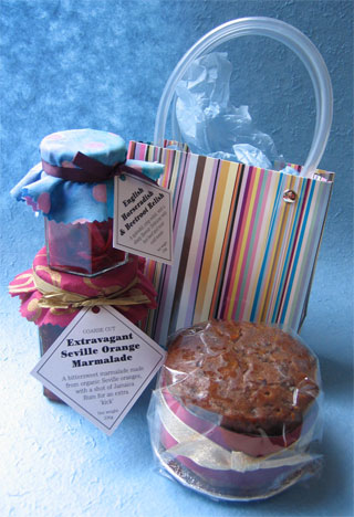 For Fathers' Day: a gift bag of scrumptious gluten-free goodies: choose a gluten free cake, then add two jars of handmade preserves from my Summer list. All packed in an attractive gift bag with label for your message, and delivered by post for Fathers' Day. Delivery and collection also available in London